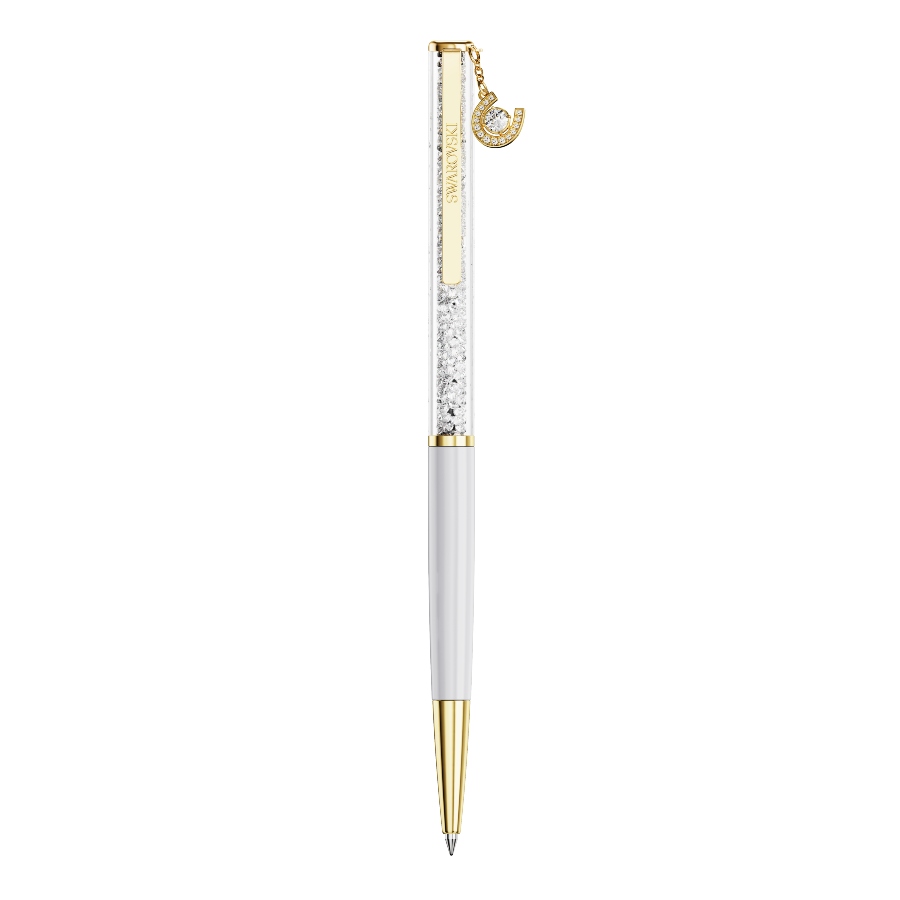 Ballpoint pen, Horse shoe, White, White lacquered, Gold-tone plated Crystalline Swarovski 2