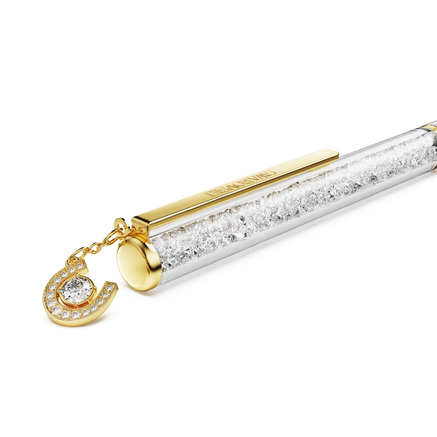 Ballpoint pen, Horse shoe, White, White lacquered, Gold-tone plated Crystalline Swarovski 4
