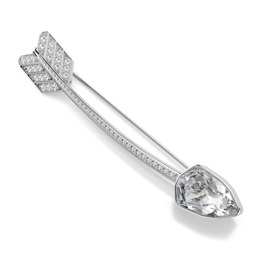 Brooch, Mixed cuts, Arrow, White, Rhodium plated Idyllia Swarovski 3
