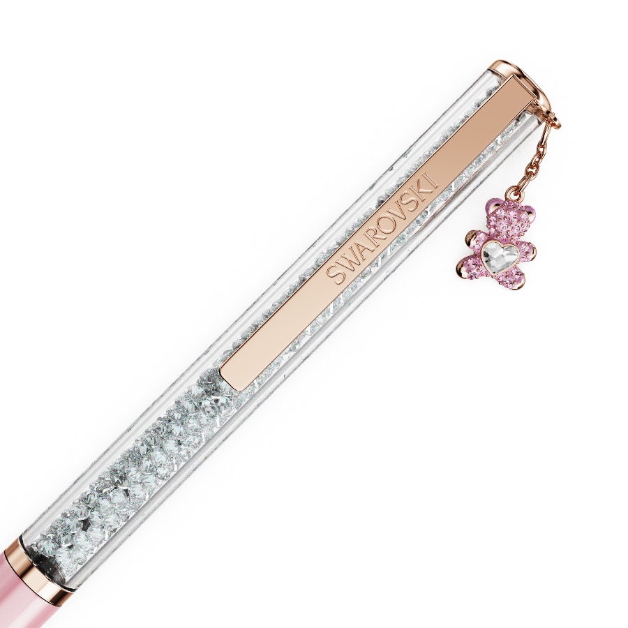 Ballpoint pen, Teddy, Pink, Pink lacquered, Rose gold-tone plated Crystalline Swarovski 3