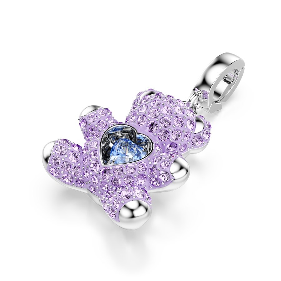 Charm, Mixed cuts, Teddy, Purple, Rhodium plated Idyllia Swarovski 4