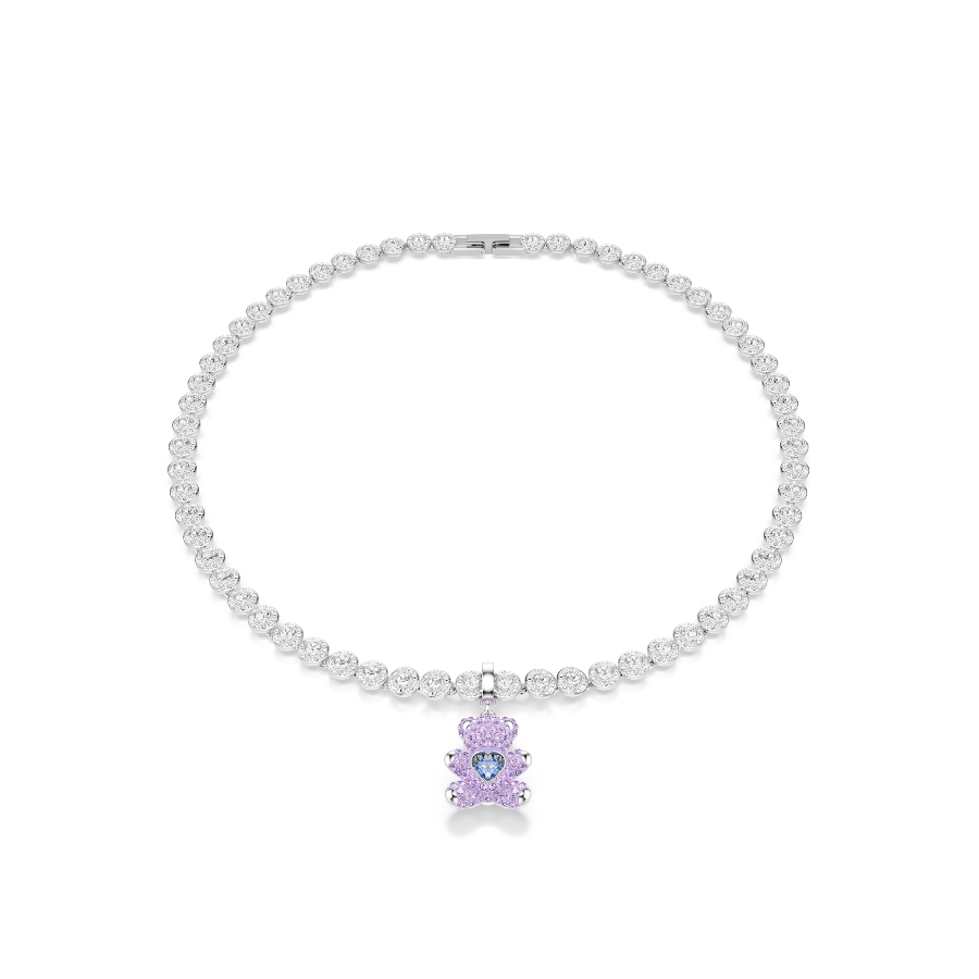 Charm, Mixed cuts, Teddy, Purple, Rhodium plated Idyllia Swarovski 6