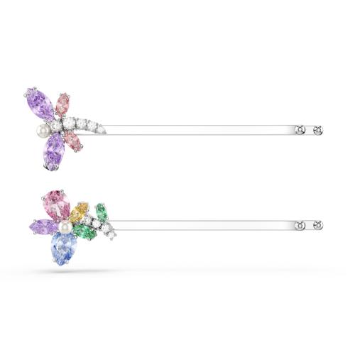 Hair pin, Mixed cuts, Dragonfly, Flower, Multicolored, Rhodium plated Ariana Grande x Swarovski Swarovski