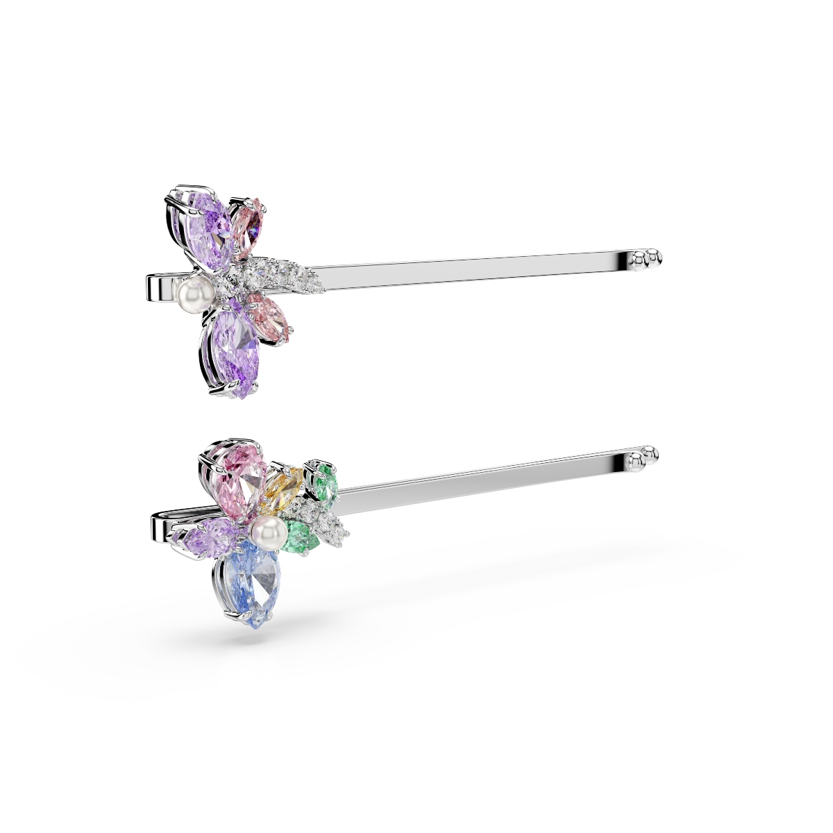 Hair pin, Mixed cuts, Dragonfly, Flower, Multicolored, Rhodium plated Ariana Grande x Swarovski Swarovski 3