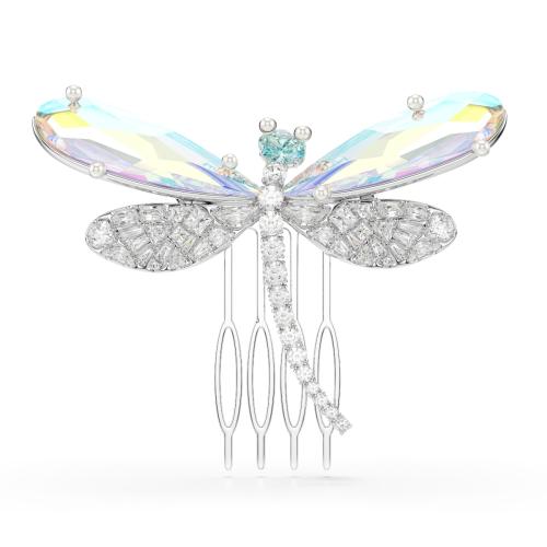 Brooch and hair accessory, Mixed cuts, Dragonfly, Green, Rhodium plated Ariana Grande x Swarovski Swarovski