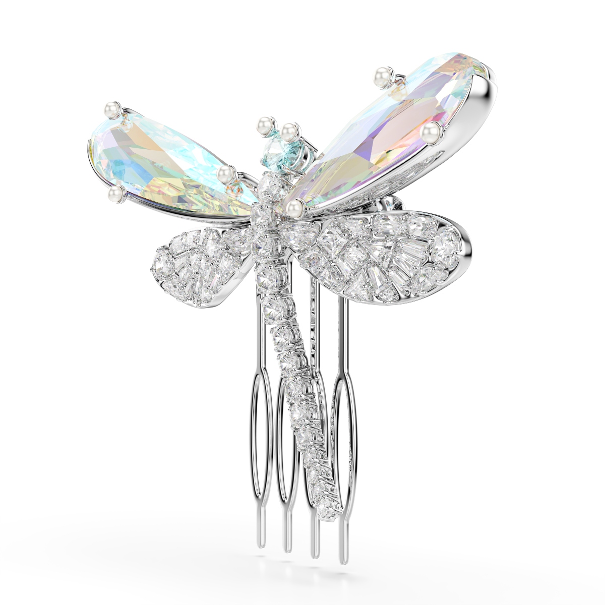 Brooch and hair accessory, Mixed cuts, Dragonfly, Green, Rhodium plated Ariana Grande x Swarovski Swarovski 2