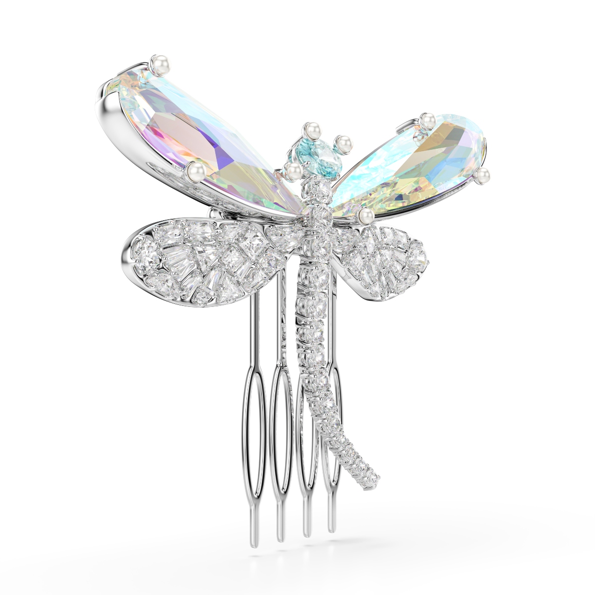 Brooch and hair accessory, Mixed cuts, Dragonfly, Green, Rhodium plated Ariana Grande x Swarovski Swarovski 3