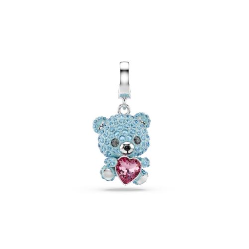 Charm, Mixed cuts, Teddy, Blue, Rhodium plated