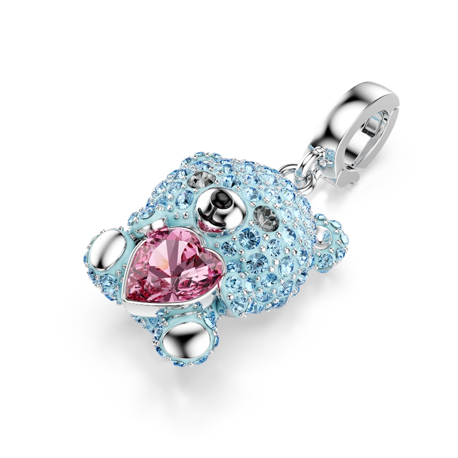 Charm, Mixed cuts, Teddy, Blue, Rhodium plated Idyllia Swarovski 4
