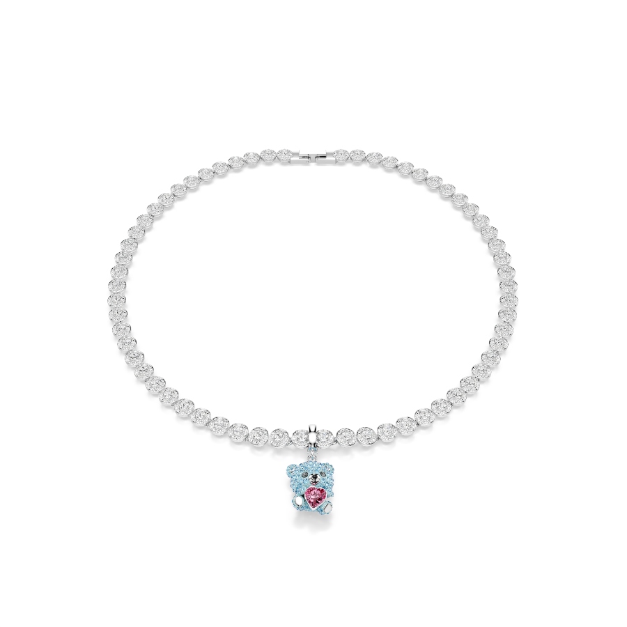 Charm, Mixed cuts, Teddy, Blue, Rhodium plated Idyllia Swarovski 6