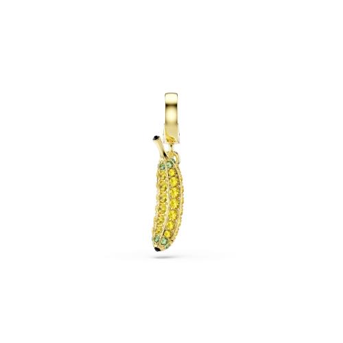Banana charm, Pavé, Yellow, Gold-tone plated
