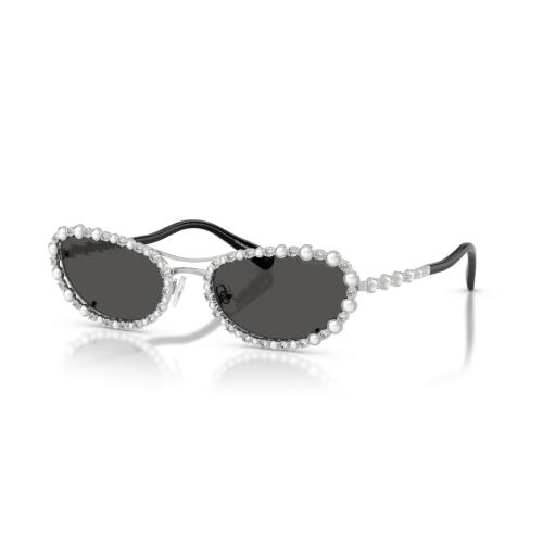 Sunglasses, Oval shape, 2 in 1 clip-on, SK7044, Silver tone Matrix Swarovski