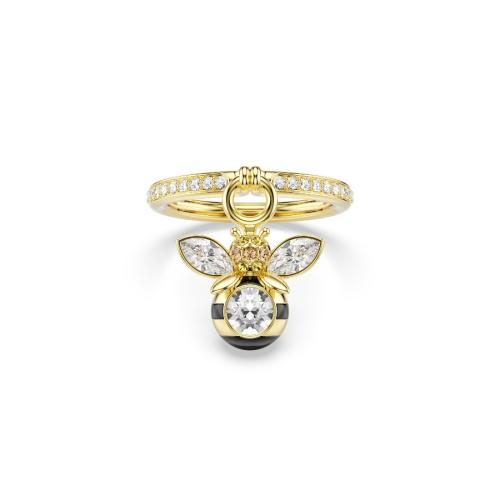 Motif ring, Mixed cuts, Bee, Multicolored, Gold-tone plated Idyllia Swarovski