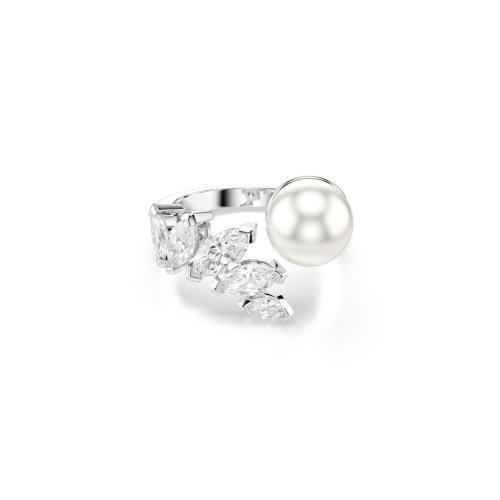 Open ring, Crystal pearl, Marquise cut, White, Rhodium plated Mesmera Swarovski