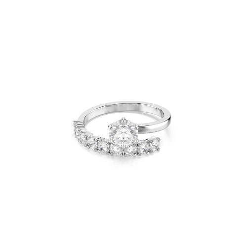 Open ring, Round cut, White, Rhodium plated Matrix Swarovski