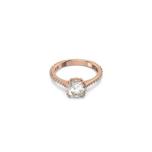 Cocktail ring, Round cut, Pavé, White, Rose gold-tone plated Stilla Swarovski