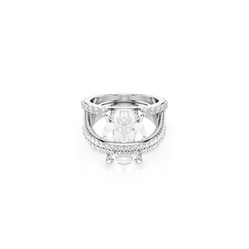Cocktail ring, Mixed cuts, White, Rhodium plated Hyperbola Swarovski