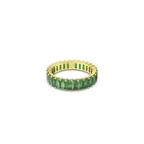Ring, Baguette cut, Green, Gold-tone plated