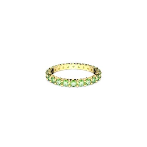 Ring, Round cut, Green, Gold-tone plated Matrix Tennis Swarovski
