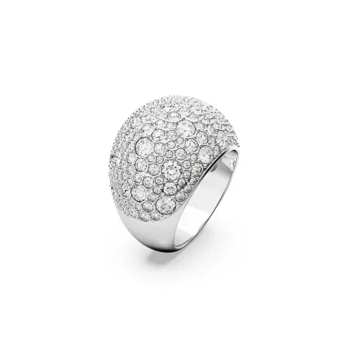 Cocktail ring, Moon, White, Rhodium plated Luna Swarovski
