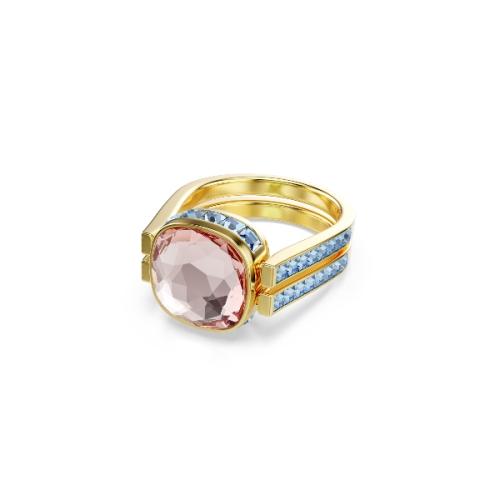 Ring, Cushion cut, Multicolored, Gold-tone plated