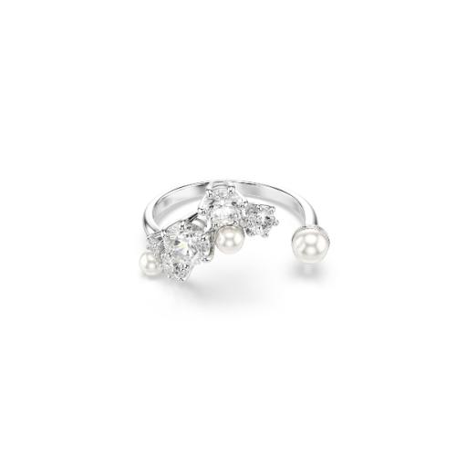Open ring, Crystal pearl, Round cuts, White, Rhodium plated Constella Swarovski