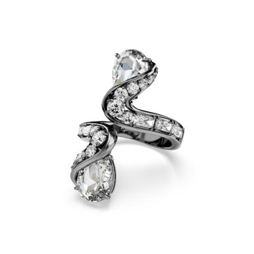 Open ring, Feather, White, Ruthenium plated The Vienna Collection Swarovski