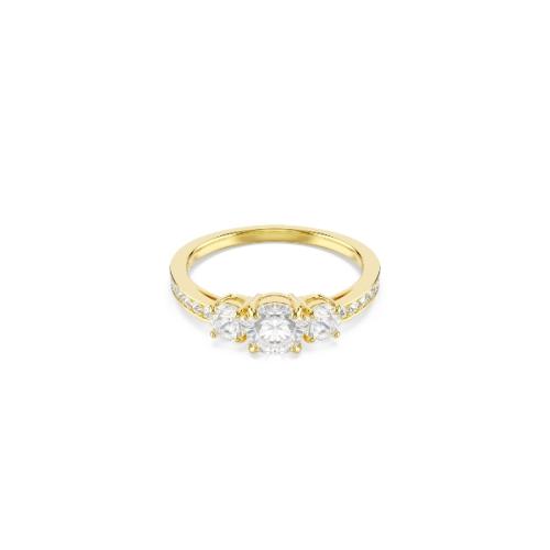 Ring, Round cut, White, Gold-tone plated