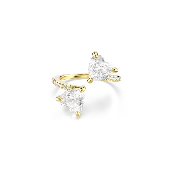 Gredzens ar motīvu, Sirds, Balts, Zelta toņa pārklājums Mesmera Swarovski