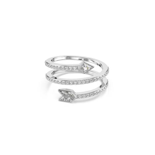 Motif ring, Mixed cuts, Arrow, White, Rhodium plated Idyllia Swarovski