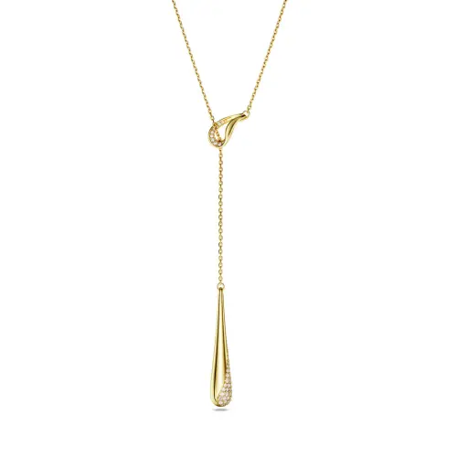 Y pendant, Round cut, White, Sterling silver, 18K gold finish Classica Swarovski