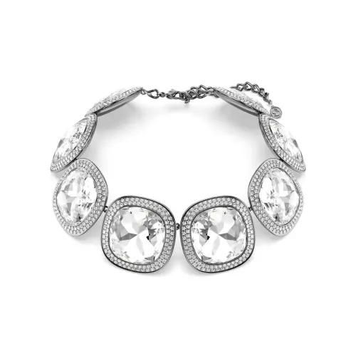 Choker, Cushion cut, White, Ruthenium plated