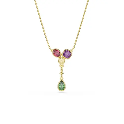 Y pendant, Mixed cuts, Multicolored, 18K gold finish