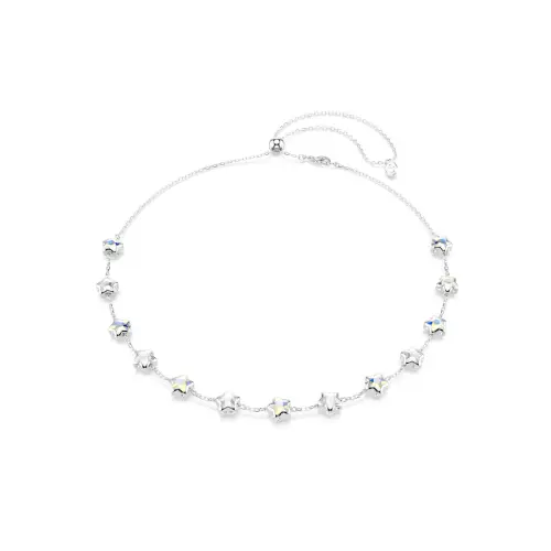 Колье, Разные огранки, Звезда, Белые, Родиевое покрытие Chroma Swarovski