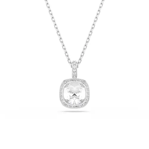 Pendant, Cushion cut, White, Rhodium plated
