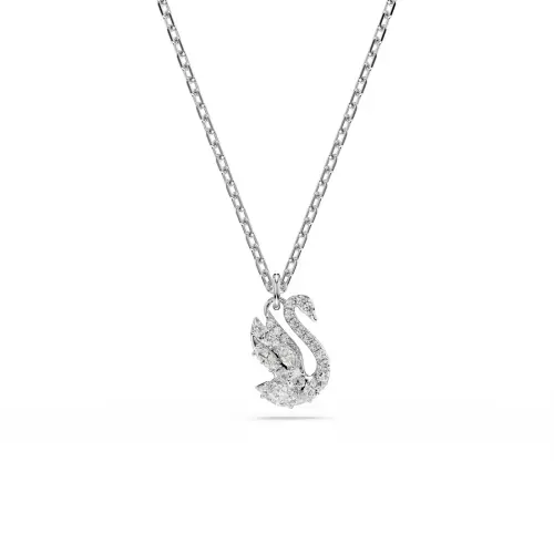 Pendant, Mixed cuts, Swan, White, Rhodium plated