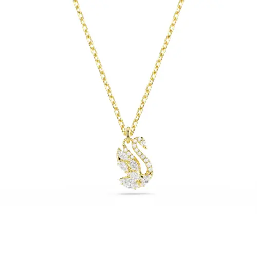 Pendant, Mixed cuts, Swan, White, 18K gold finish
