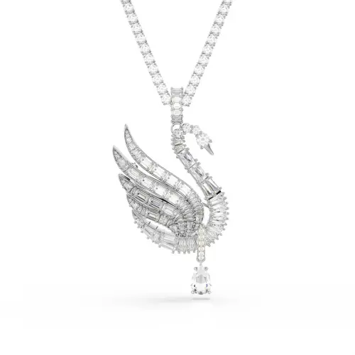 Pendant and brooch, Mixed cuts, Swan, White, Rhodium plated The Vienna Collection Swarovski