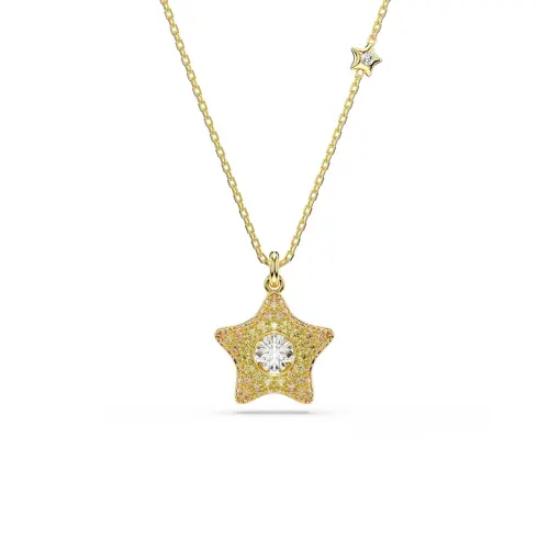 Pendant, Round cut, Star, Multicolored, 18K gold finish