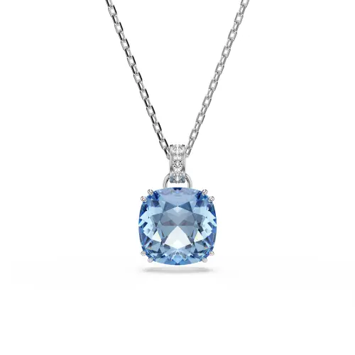 Pendant, Cushion cut, Blue, Rhodium plated