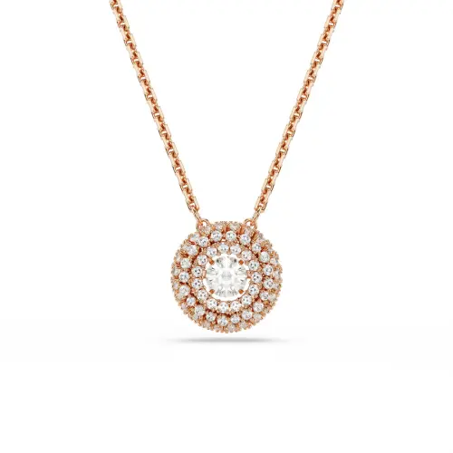 Pendant, Round cut, White, 18K rose gold finish