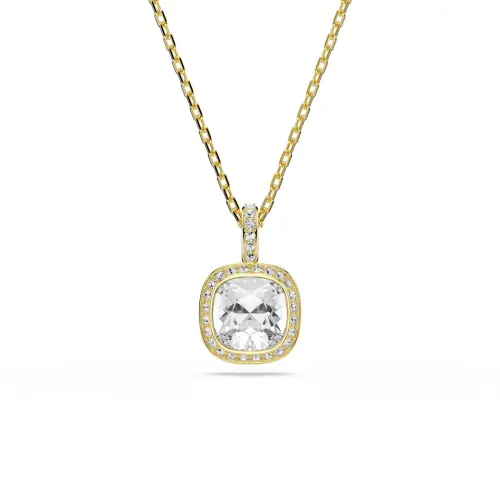 Pendant, Cushion cut, White, 18K gold finish