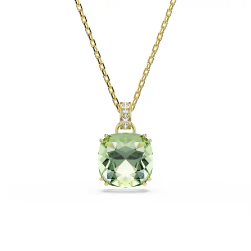 Pendant, Cushion cut, Green, 18K gold finish