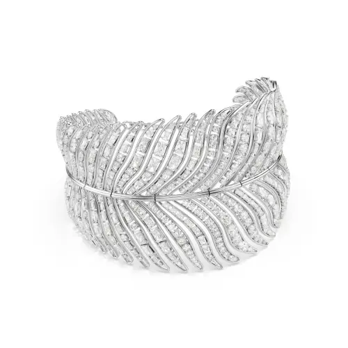 Choker, Mixed cuts, Feather, White, Rhodium plated The Vienna Collection Swarovski