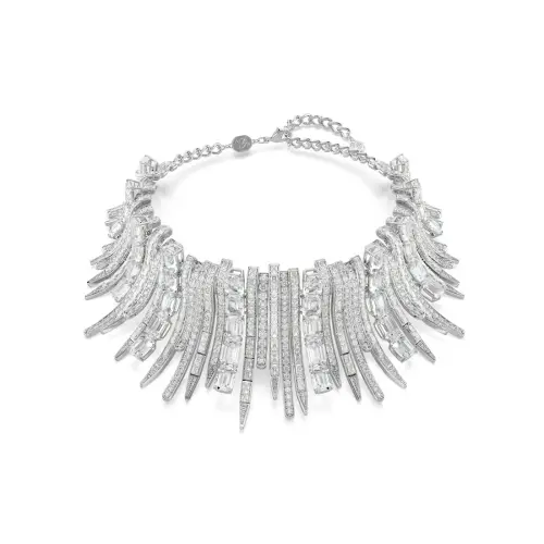 Choker, Mixed cuts, White, Rhodium plated