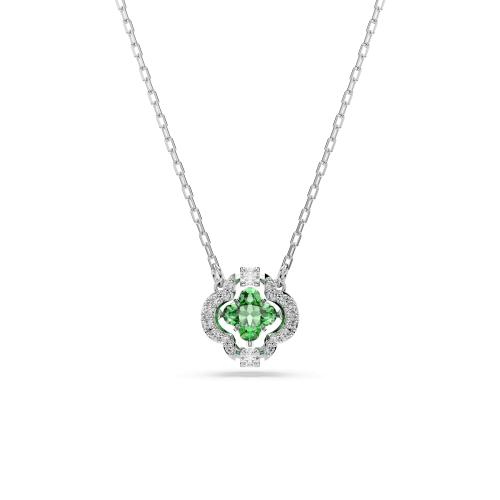 Pendant, Mixed cuts, Green, Rhodium plated