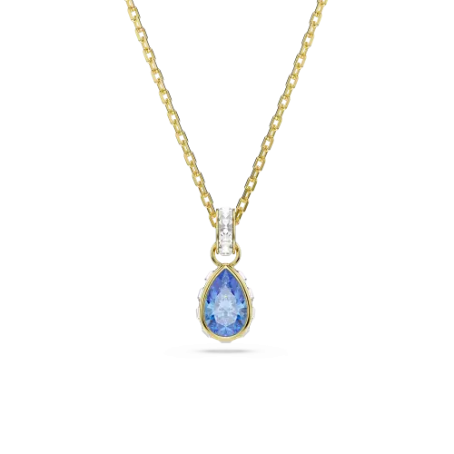 Pendant, Pear cut, Blue, 18K gold finish