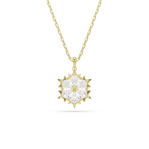 Pendant, Mixed cuts, Snowflake, White, 18K gold finish