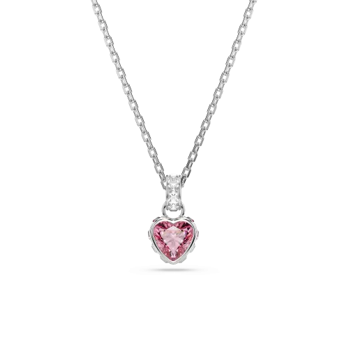 Pendant, Mixed cuts, Pink, Rhodium plated