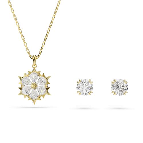 Set (2), Mixed cuts, Snowflake, White, 18K gold finish Magic Swarovski